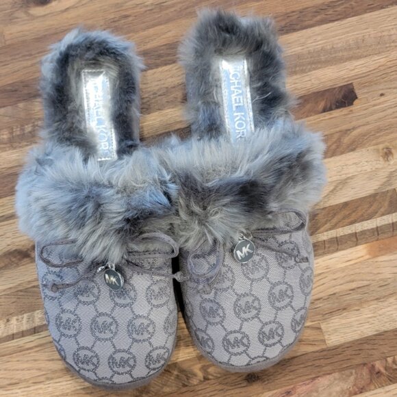 Michael Kors Zayden Slipper Slate Gray Monogram Jacquard Flat Slippers - Picture 3 of 10